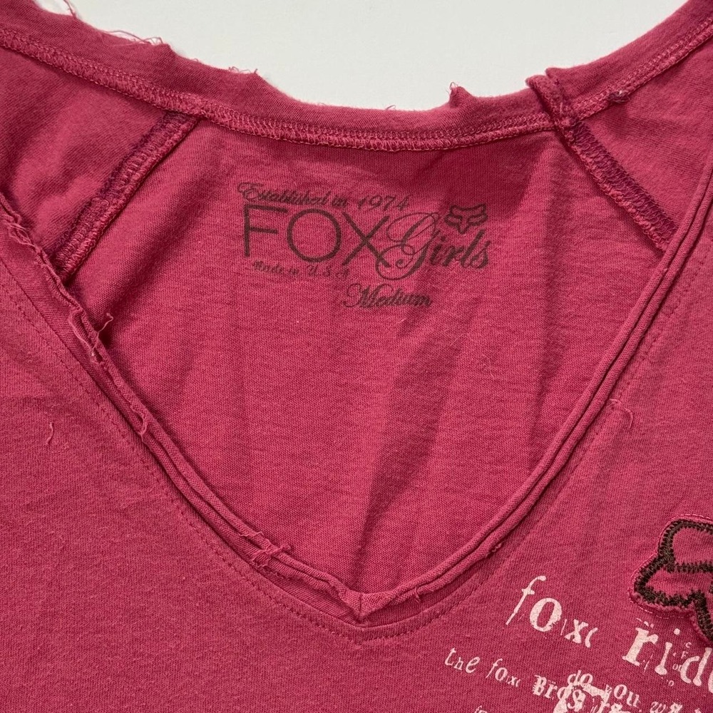 Fox Racing Y2K V-Neck Cotton Graphic Top Burgundy Red Womens Medium Motocross - Picture 3 of 6
